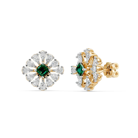 Emerald-Centered Stud Earrings Yellow Gold