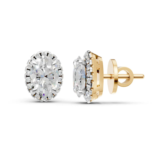 Oval Halo Stud Earrings Yellow Gold