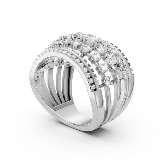 FloraGlint Multi-Row Diamond Ring White Gold