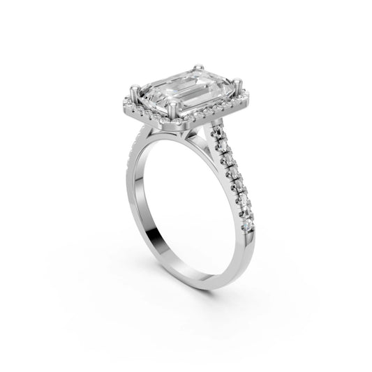 Halo Emerald-Cut Diamond Ring White Gold