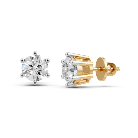 Round Solitaire Stud Earrings Yellow Gold