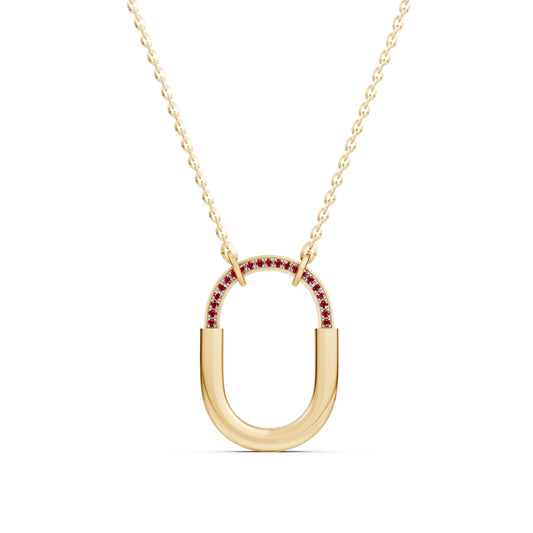 Ruby-Accented Geometric Link Necklace Yellow Gold