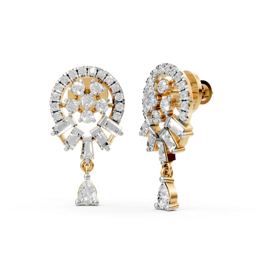 Multi-Cut Diamond Drop Earrings Yellow Gold