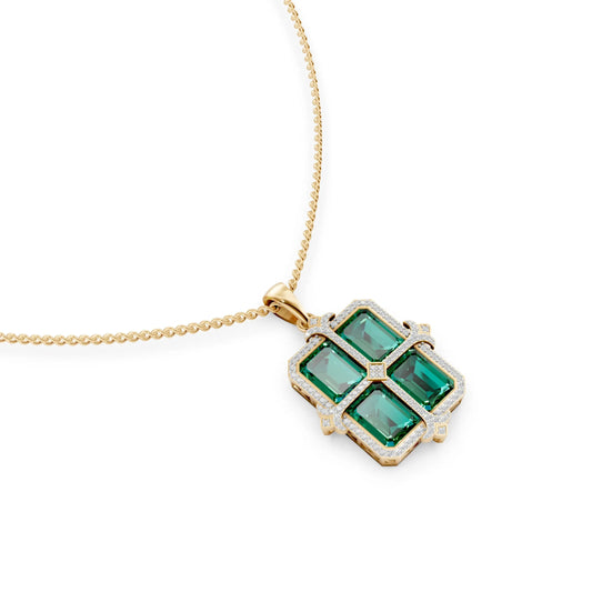 Emerald-Cut Quad Green Pendant Yellow Gold