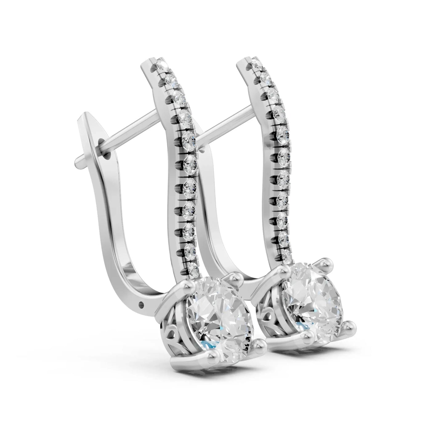 Round Diamond Drop Earrings White Gold