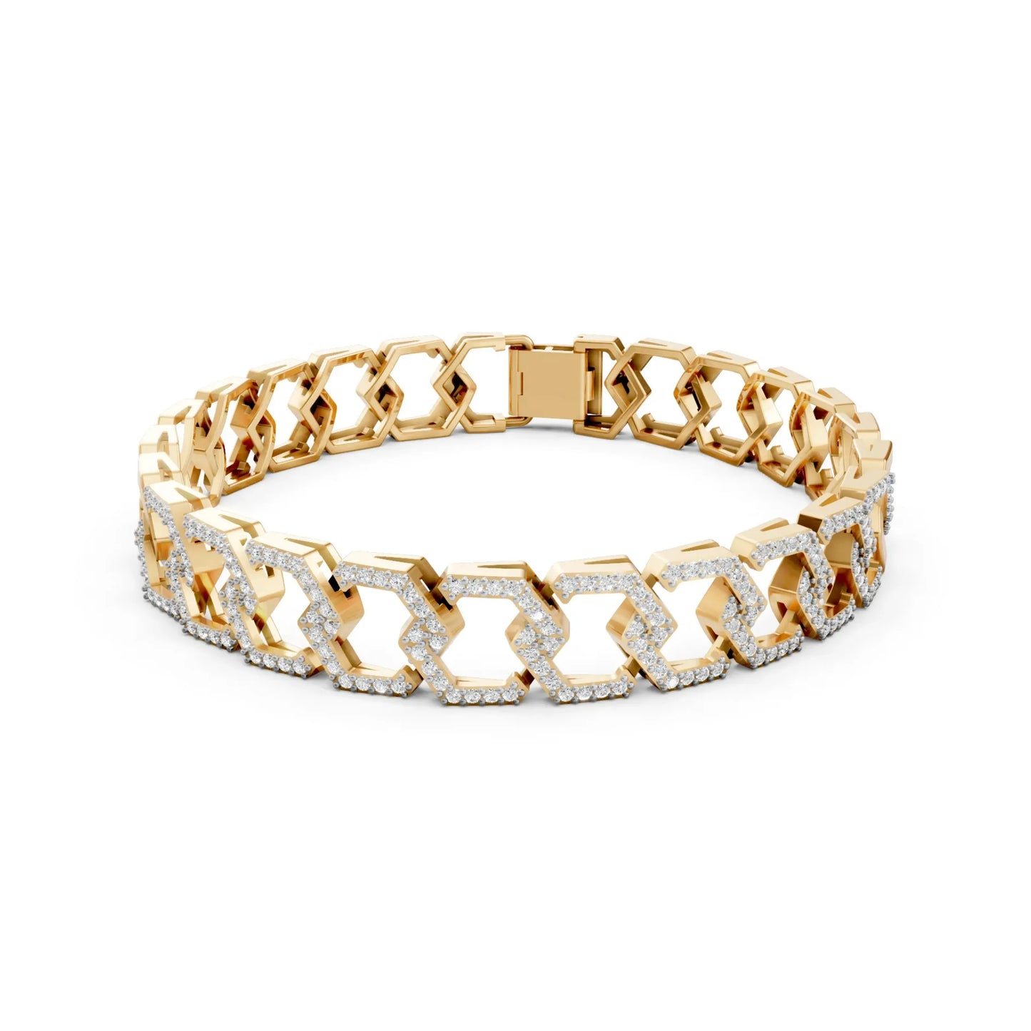 Geometric Link Diamond Bracelet Yellow Gold