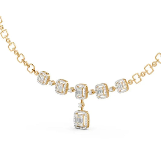 Emerald-Cut Diamond Drop Necklace White Gold