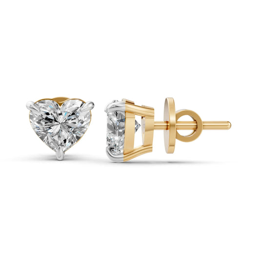 Heart-Shaped Diamond Stud Earrings Yellow Gold