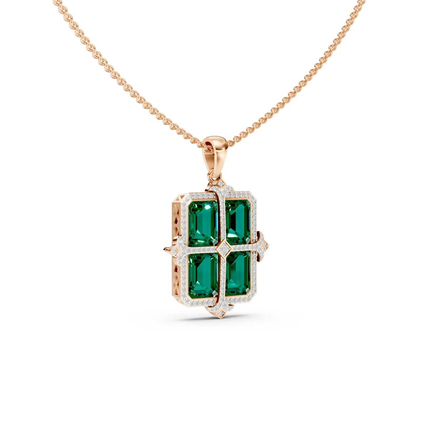 Emerald-Cut Quad Green Pendant Rose Gold