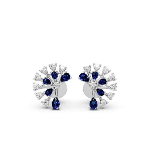 Bold Pear-Shaped Blue Color Stone Earrings White Gold