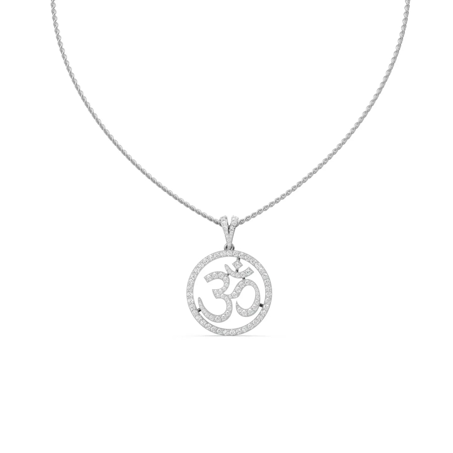 Diamond Om Pendant White Gold