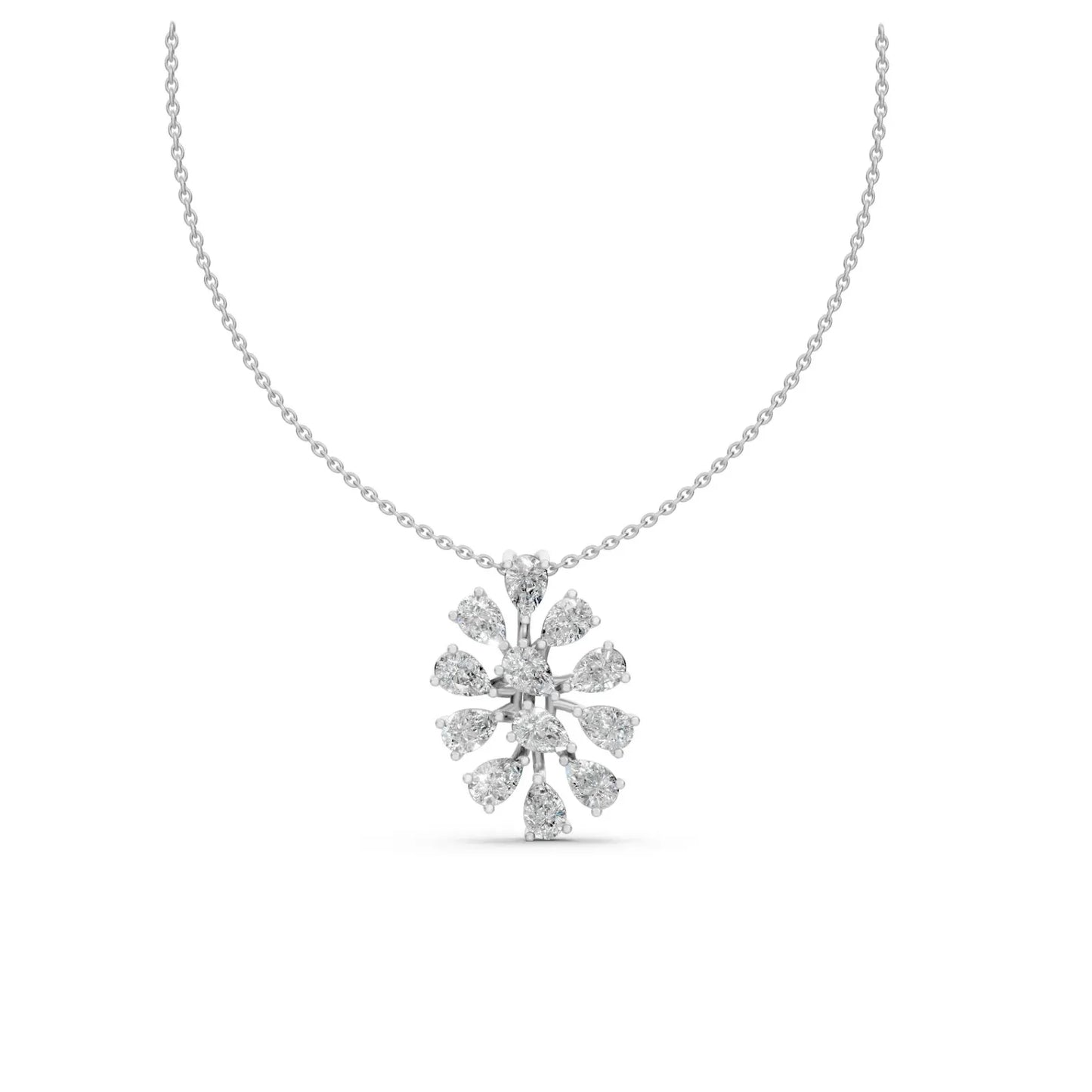 Pear Diamond Floral Pendant White Gold