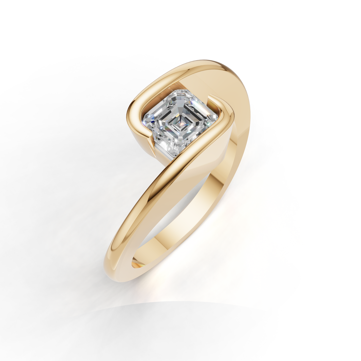 Asscher Cut Diamond Solitaire Ring – Modern Twist Band Design