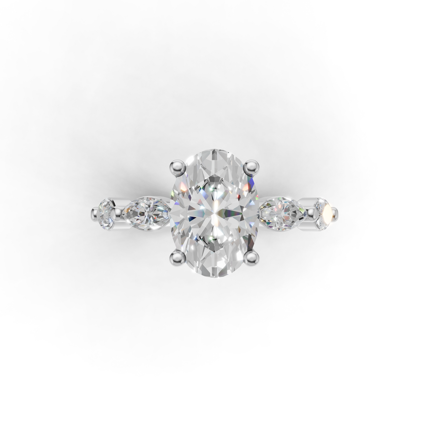 Oval Diamond Engagement Ring with Marquise Accents