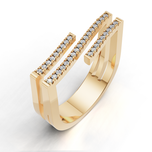 Modern Geometric Diamond Ring – Dual Bar Contemporary Designer Jewelry