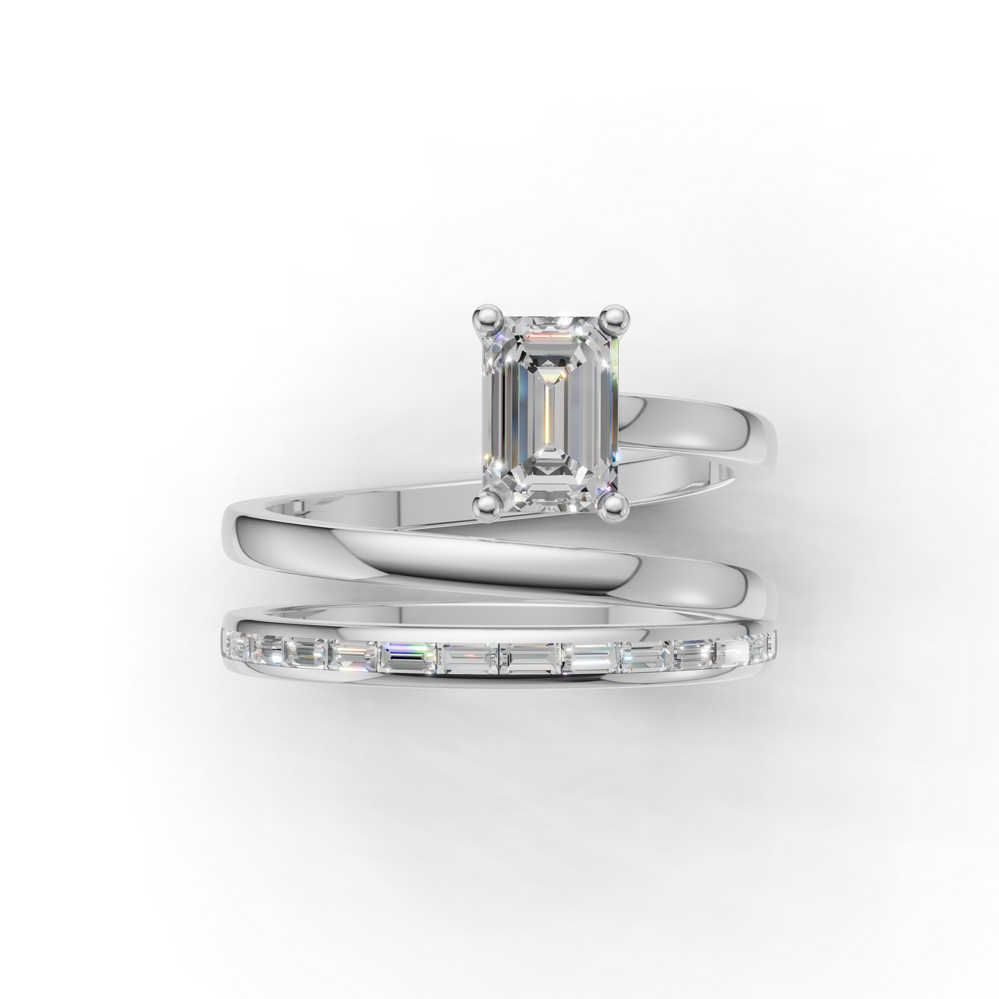 Emerald Cut Diamond Double Band Engagement Ring