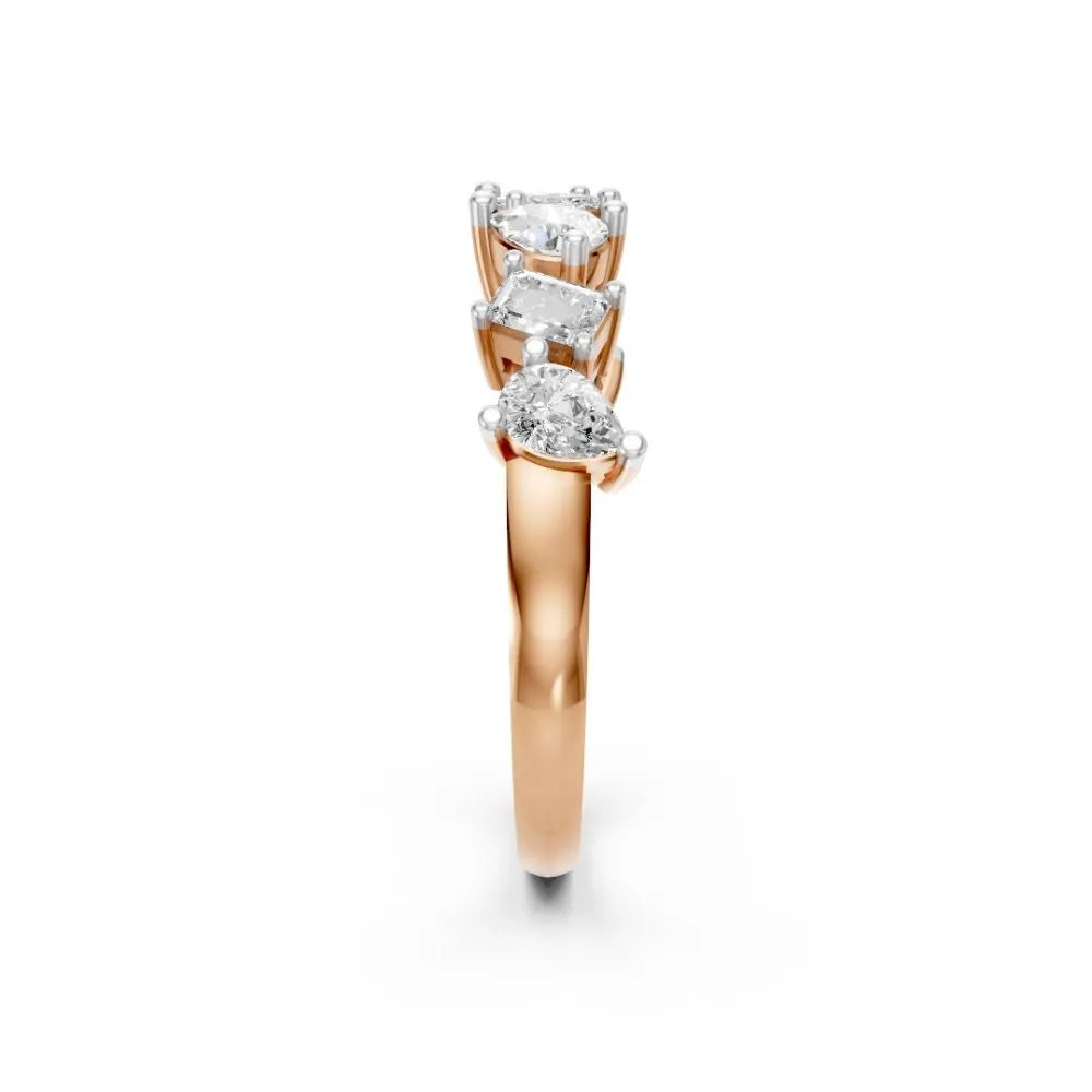 DualCut Pear-Emerald Diamond Band Rose Gold