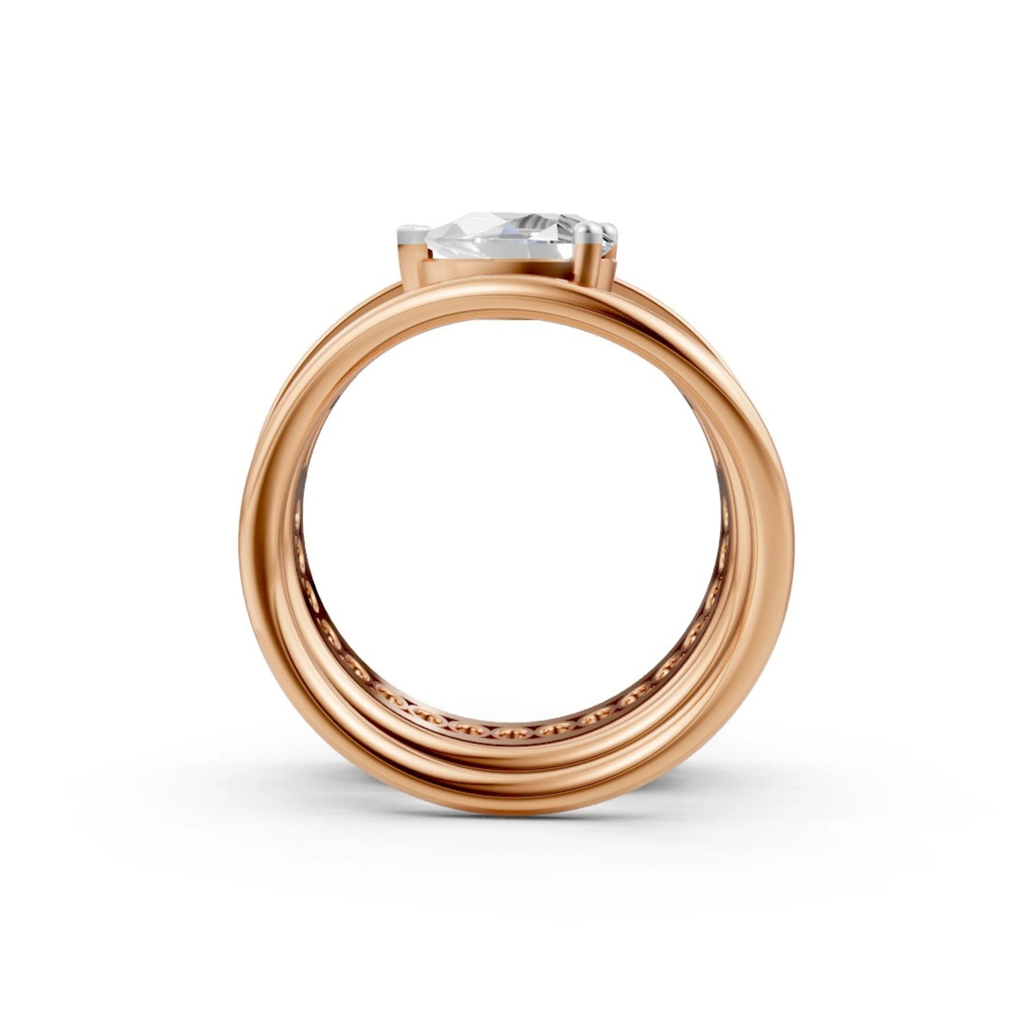 Pear Solitaire & Baguette Eternity Ring Set Rose Gold