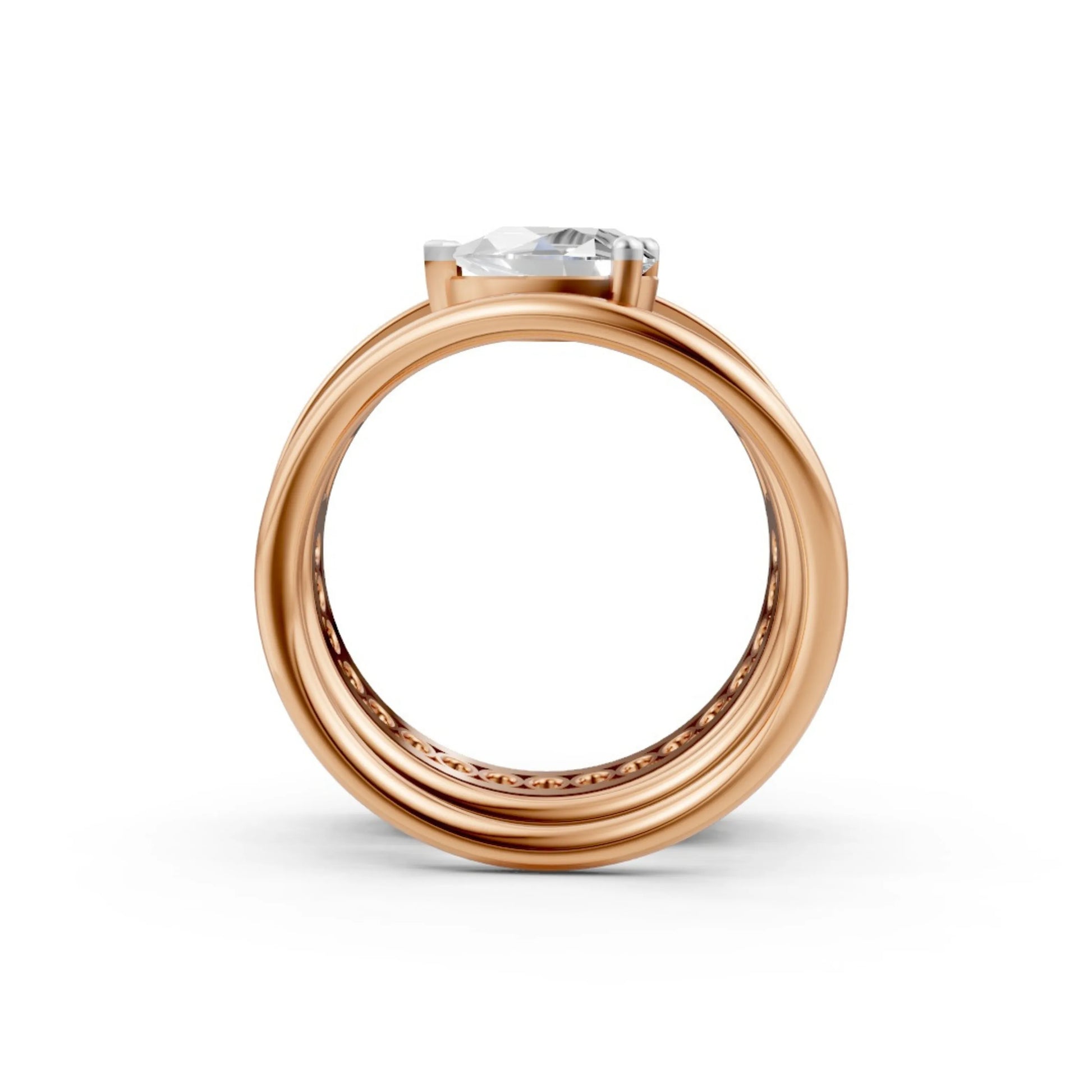 Pear Solitaire & Baguette Eternity Ring Set Rose Gold