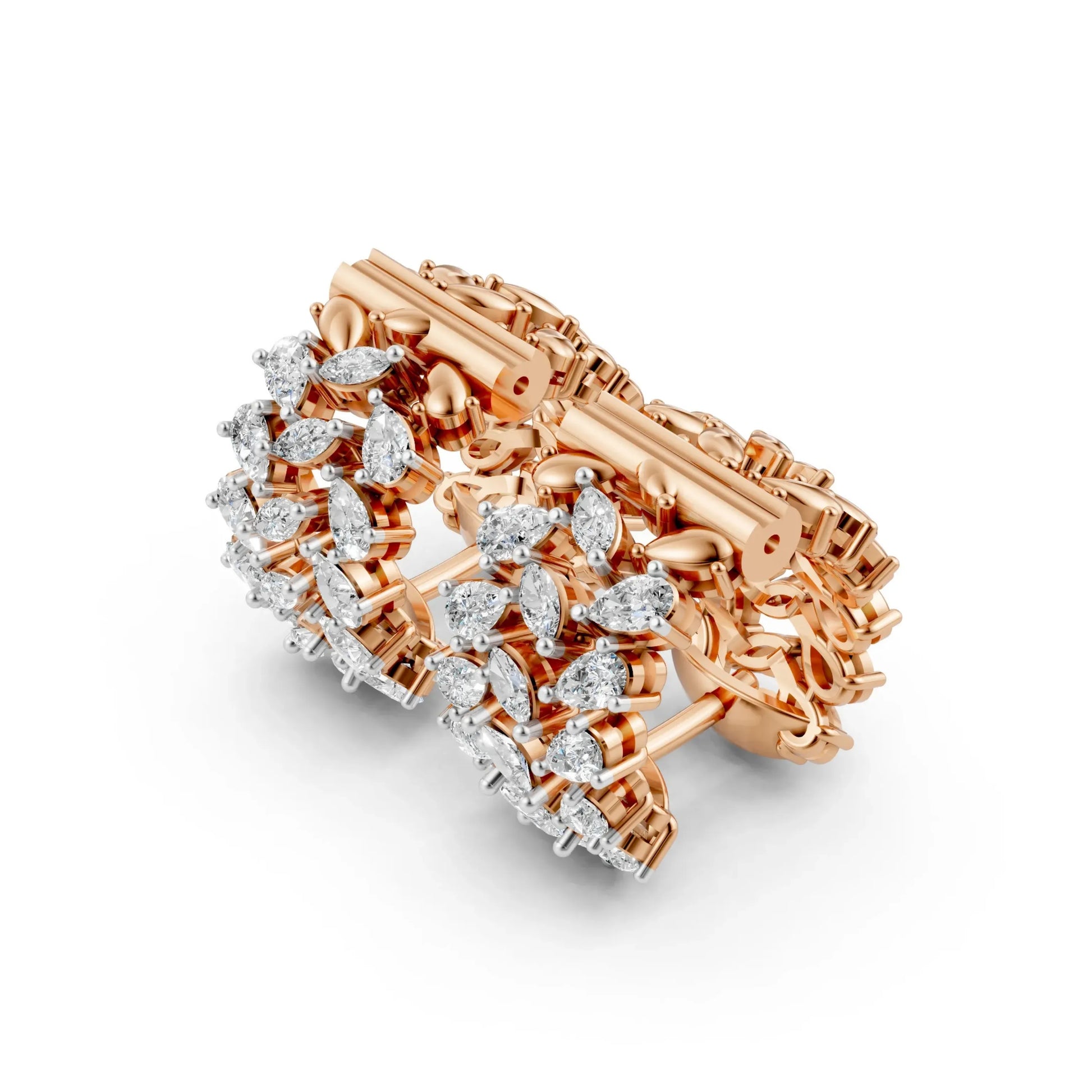 Pear-Round Cluster Hoop Earrings Rose Gold