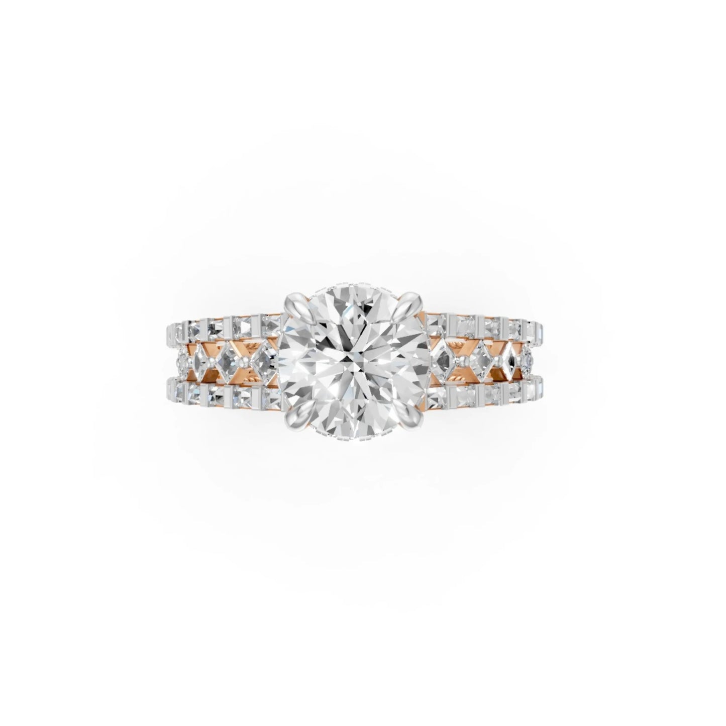 Double Halo Rose Ring Rose Gold