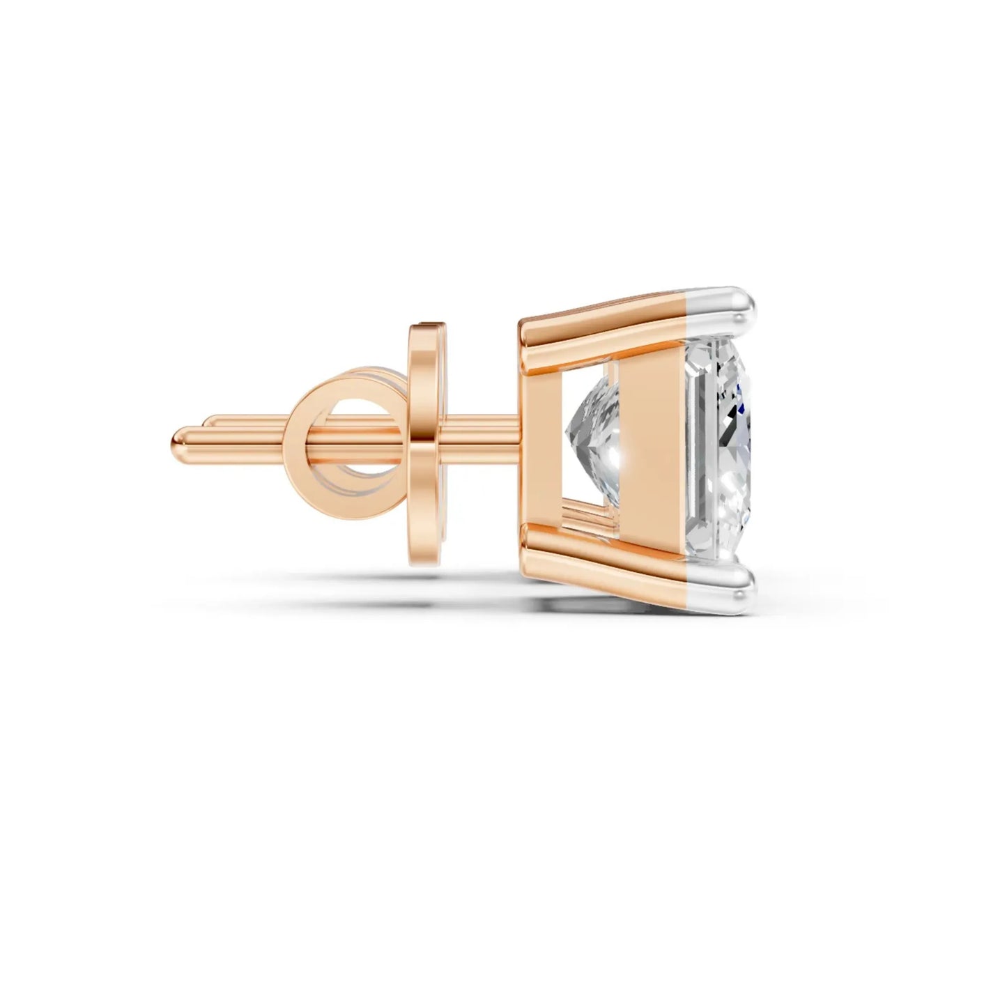 Princess Cut Diamond Stud Earrings Rose Gold