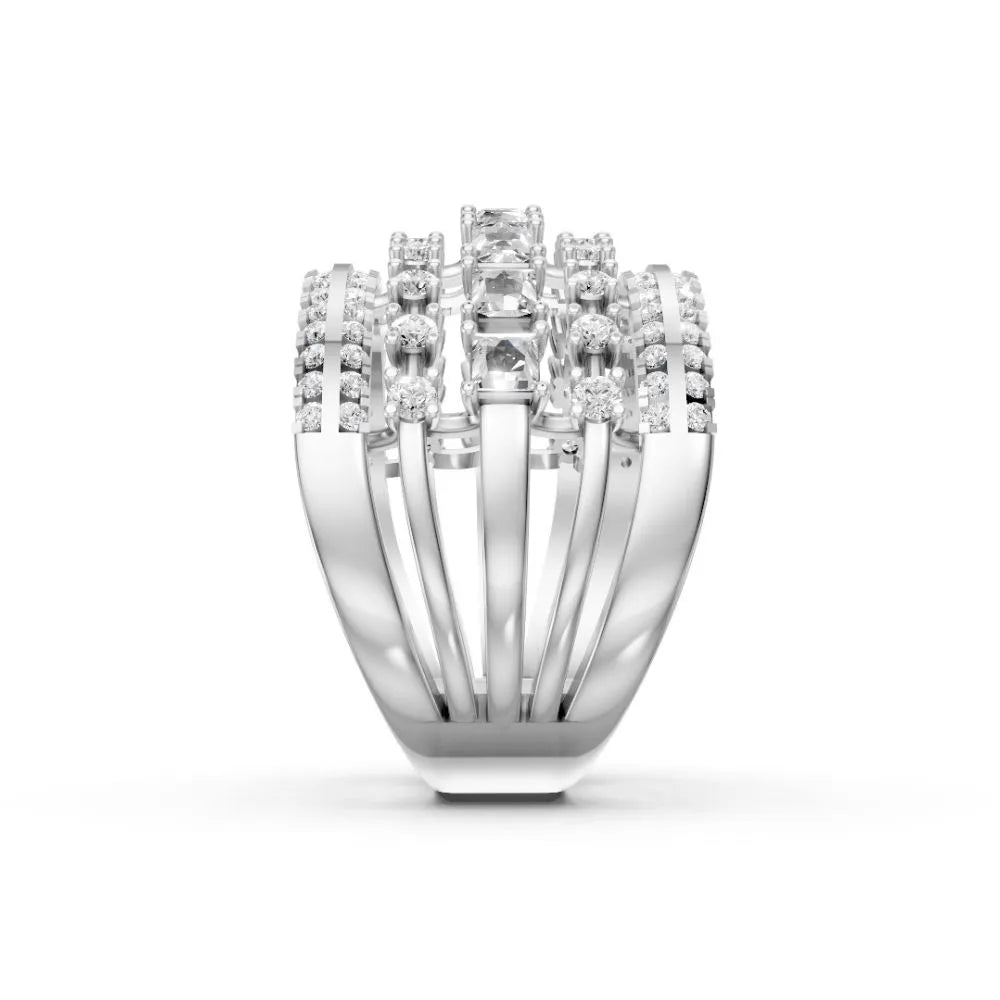 FloraGlint Multi-Row Diamond Ring White Gold