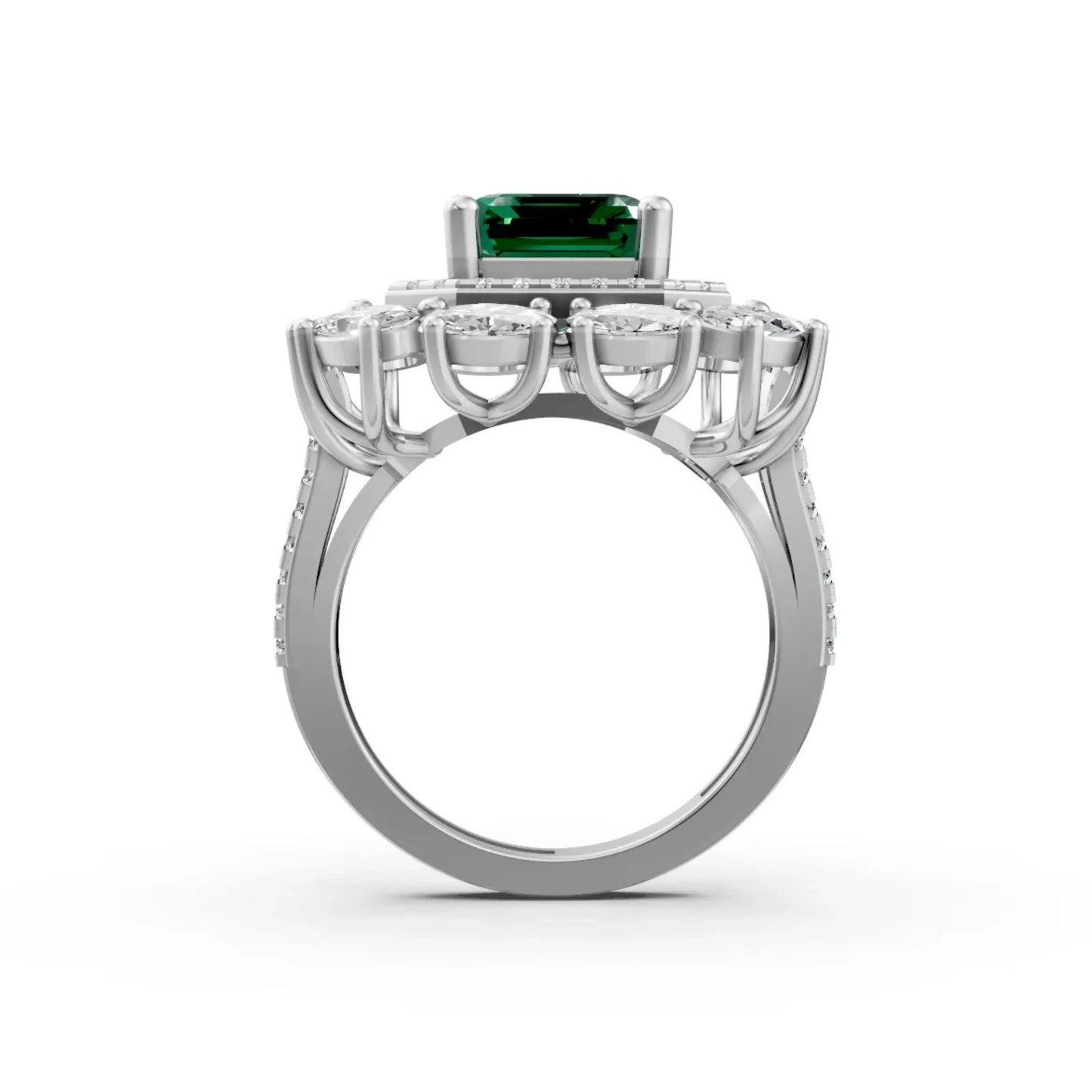 Emerald-Cut Center Diamond Ring with Halo White Gold