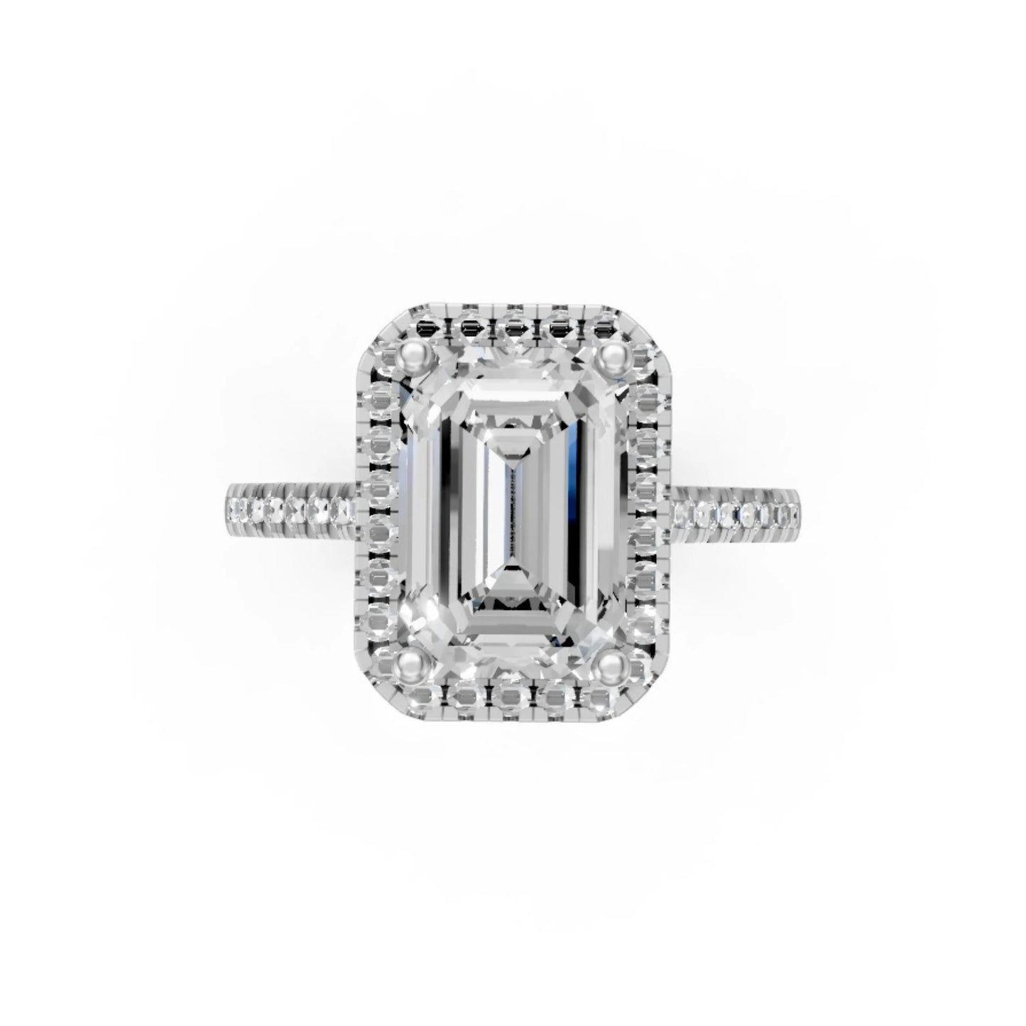 Halo Emerald-Cut Diamond Ring White Gold