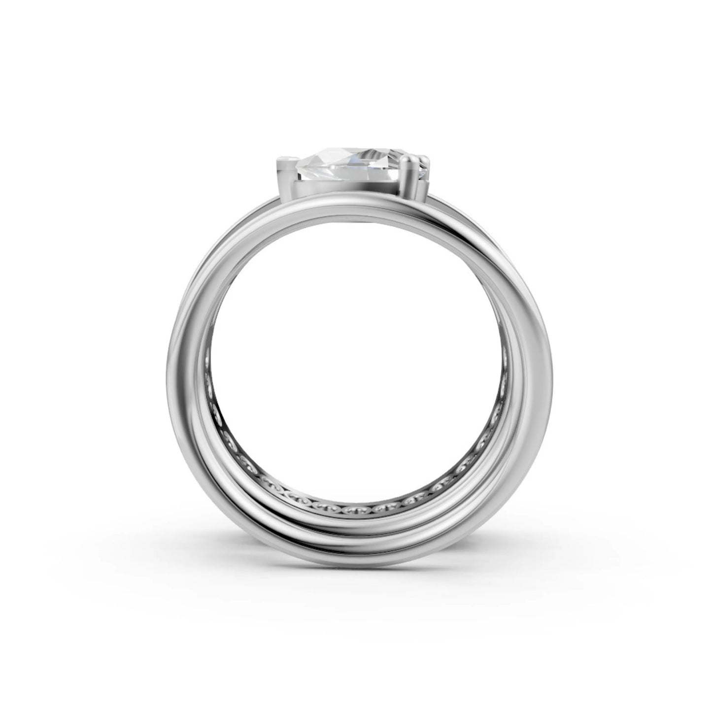 Pear Solitaire & Baguette Eternity Ring Set White Gold