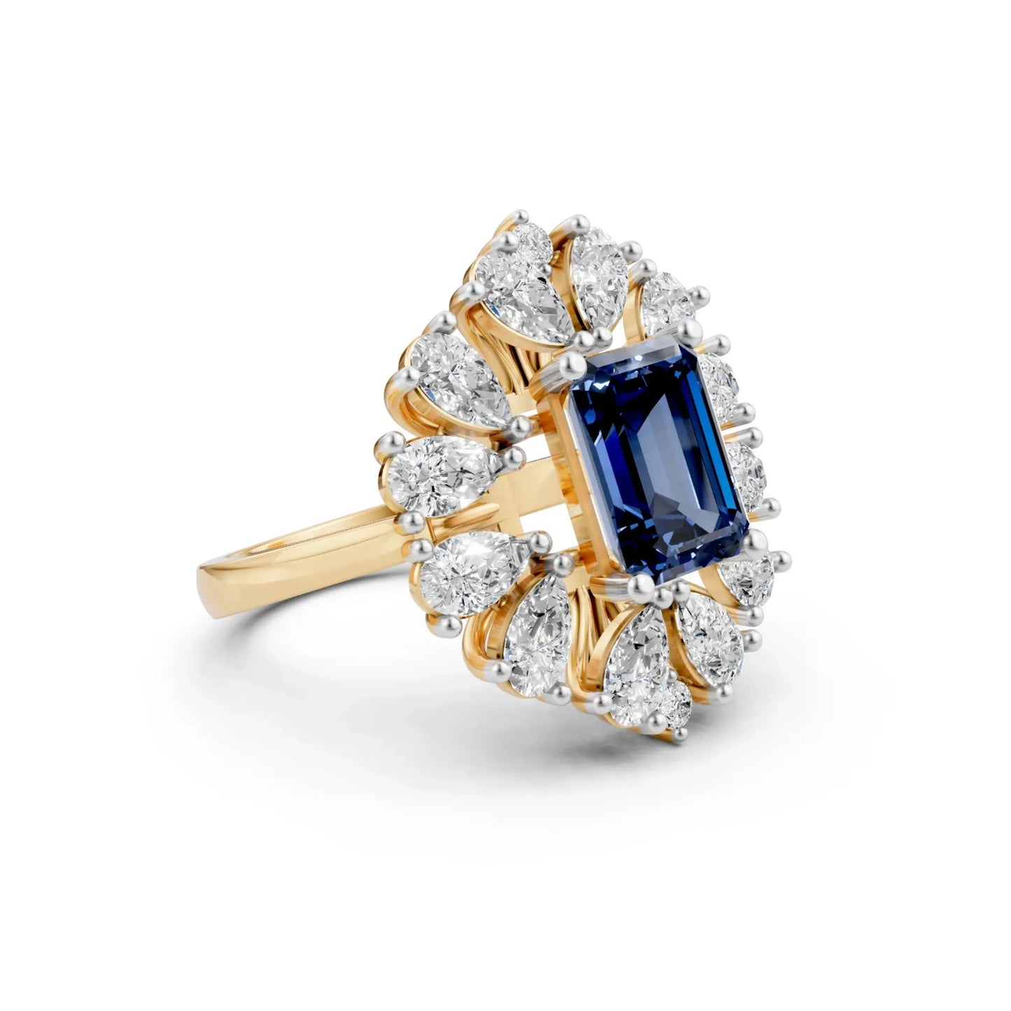 Blue Gemstone Halo Ring Yellow Gold