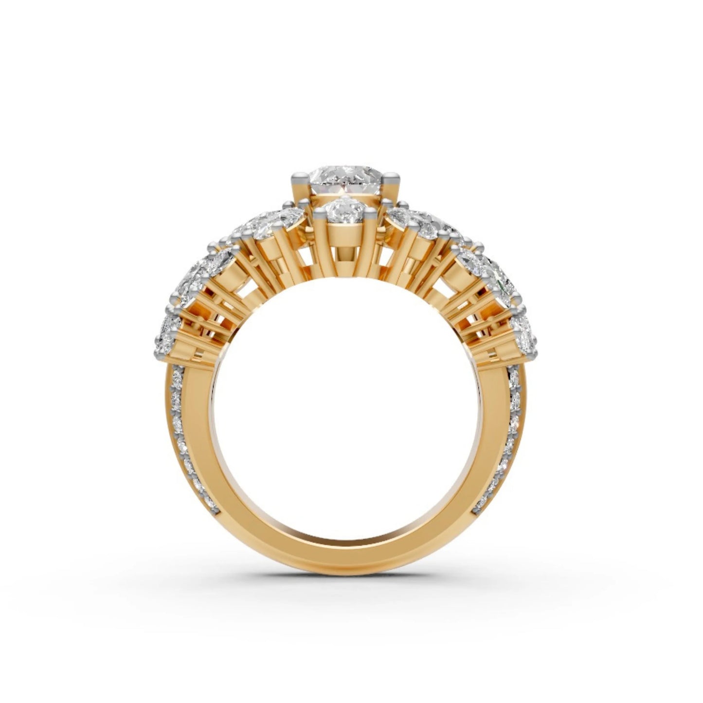 Couture Tiered Diamond Cluster Ring Yellow Gold