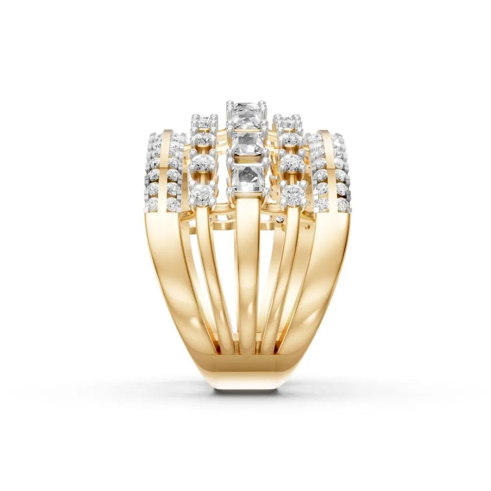 FloraGlint Multi-Row Diamond Ring Yellow Gold