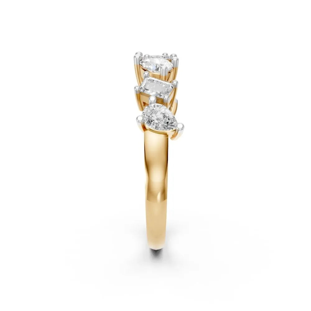 DualCut Pear-Emerald Diamond Band Yellow Gold