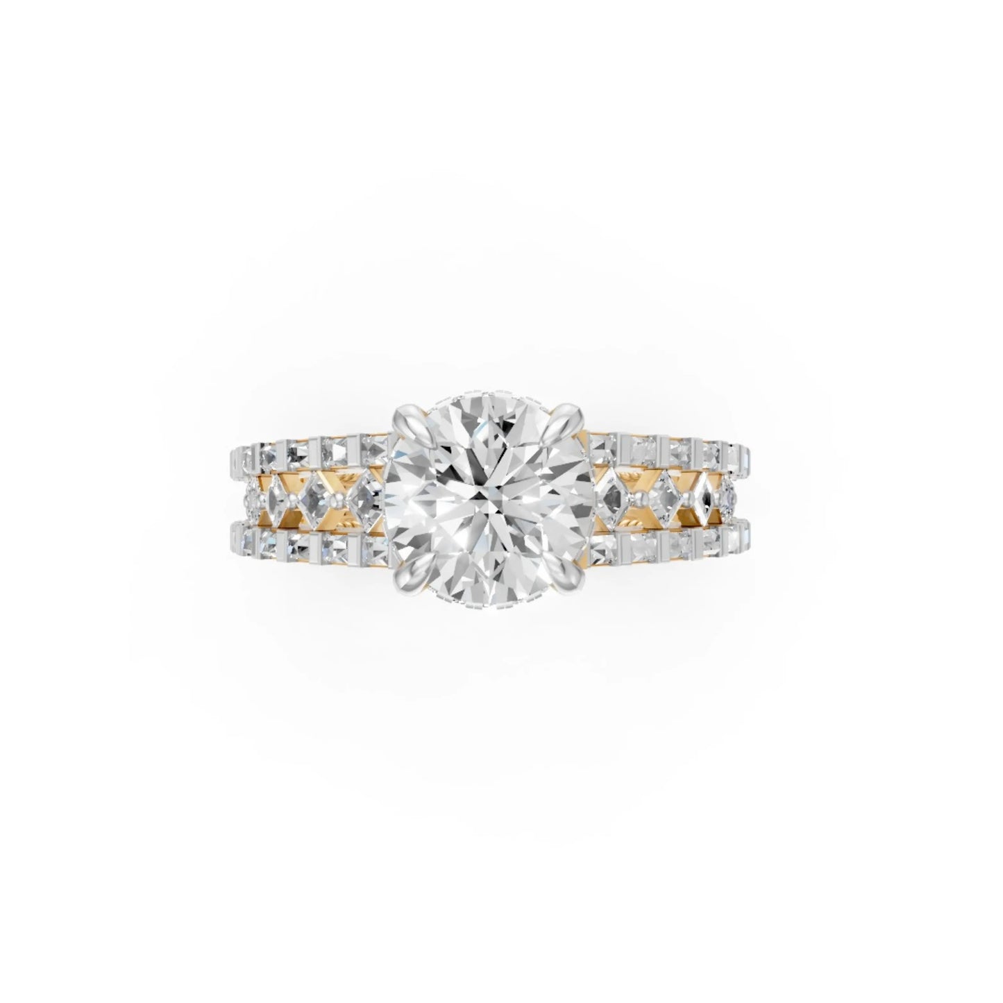 Double Halo Rose Ring Yellow Gold