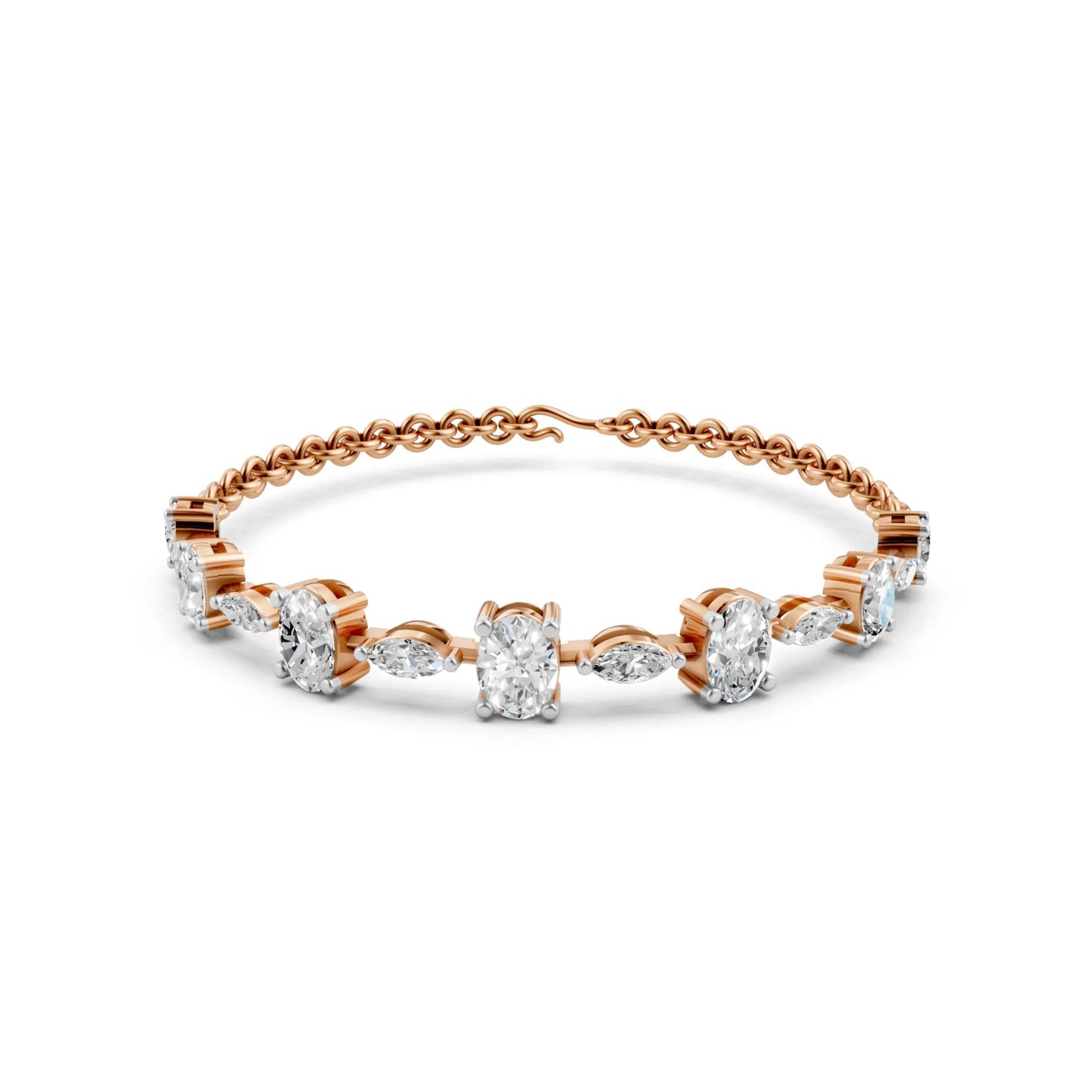 Elegant Oval & Marquise Diamond Bracelet Rose Gold