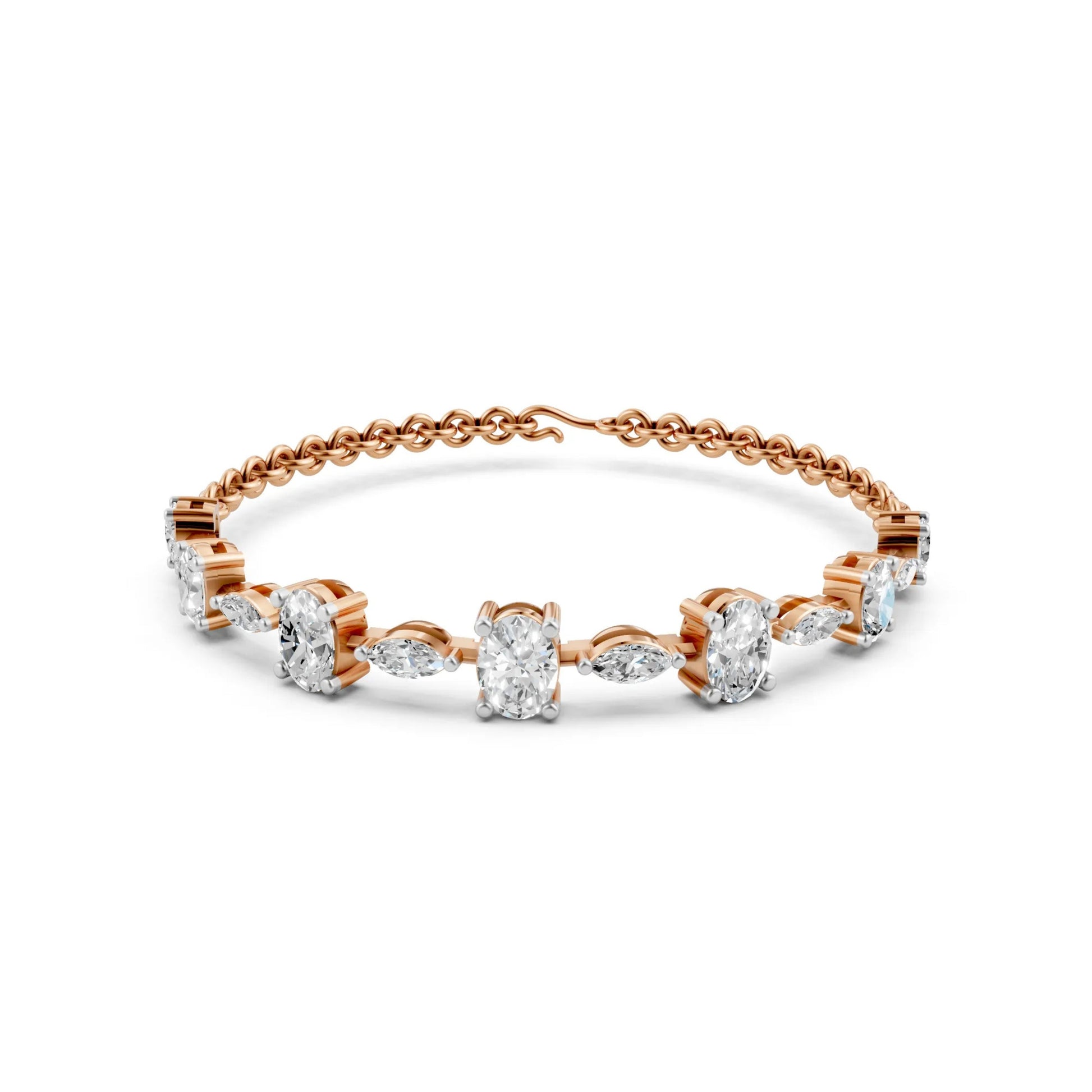 Elegant Oval & Marquise Diamond Bracelet Rose Gold