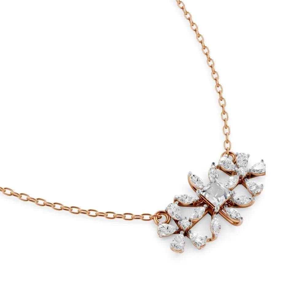 Floral Cluster Lab Diamond Necklace Rose Gold