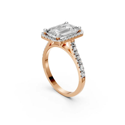 Halo-Brilliance Emerald Engagement Ring Rose Gold