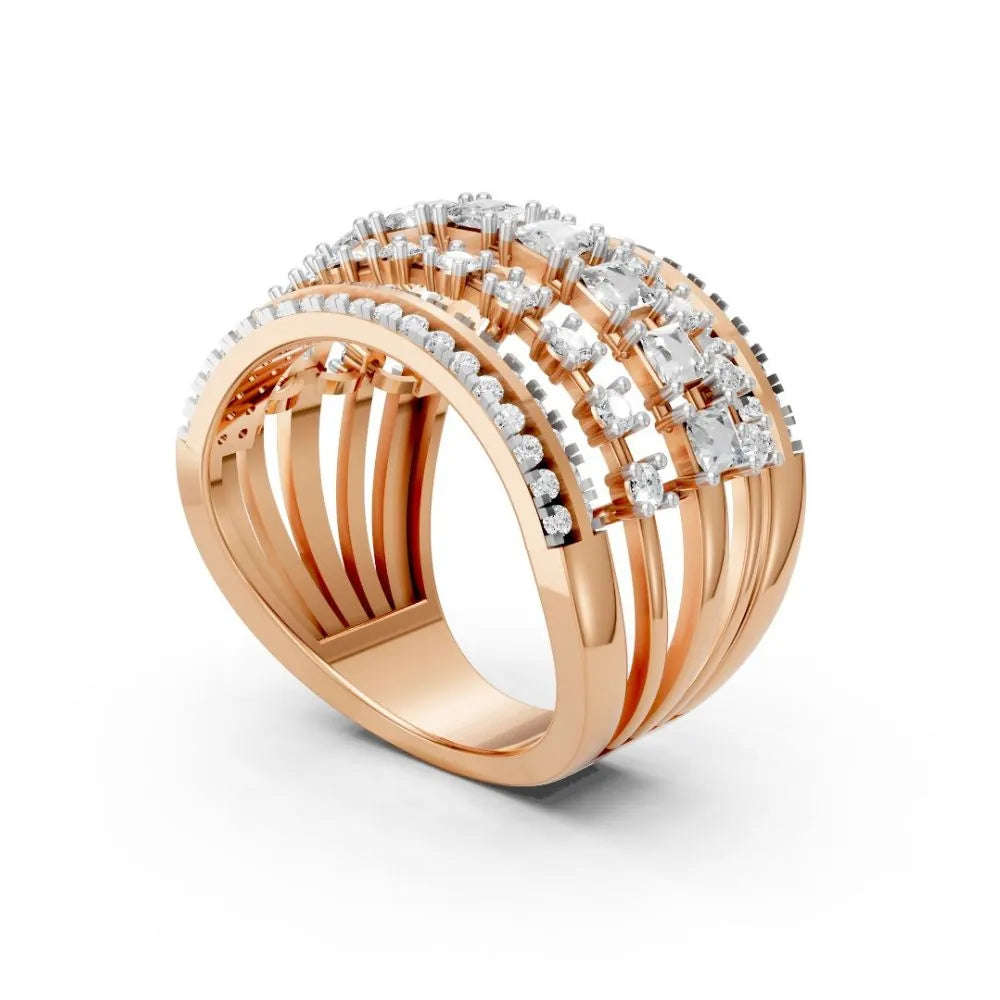 FloraGlint Multi-Row Diamond Ring Rose Gold