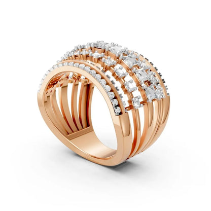 FloraGlint Multi-Row Diamond Ring Rose Gold