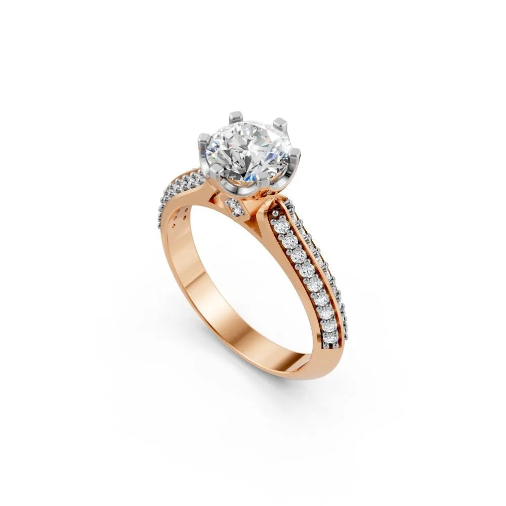 Brilliance Band Round Solitaire Ring Rose Gold