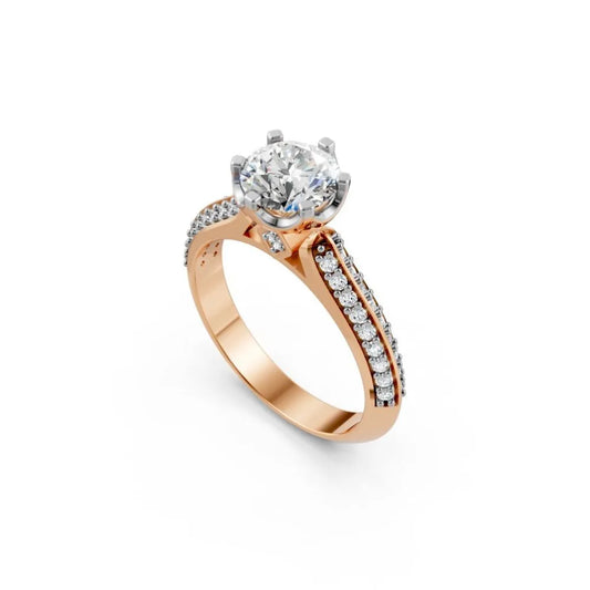 Brilliance Band Round Solitaire Ring Rose Gold
