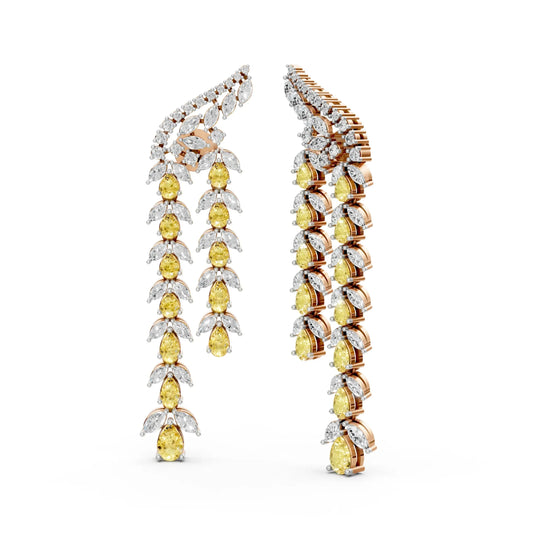 Long Drop Earrings with Yellow Pear Diamonds Rose Gold