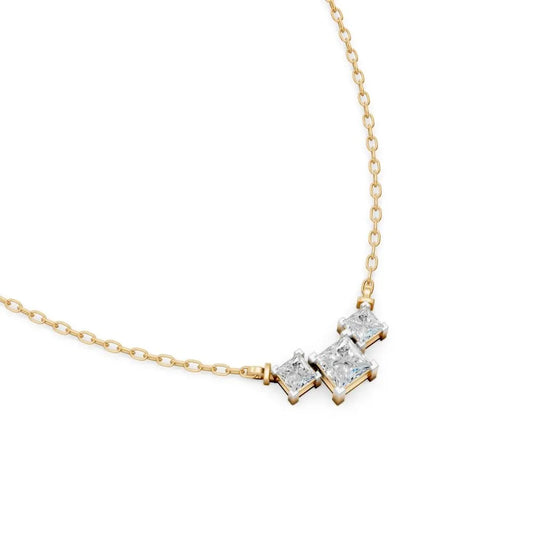 Princess-Cut Three Stone Lab Diamond Necklace Yellow Gold