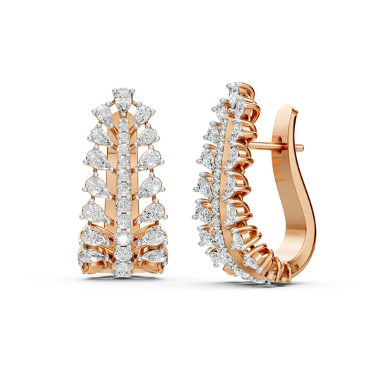 Pear Cut Diamond Leaf-Style Hoop Earrings Rose Gold