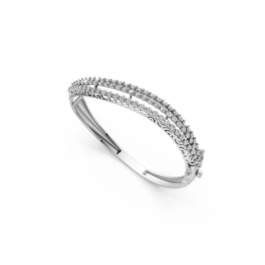 Triple Row Diamond Bangle Bracelet White Gold
