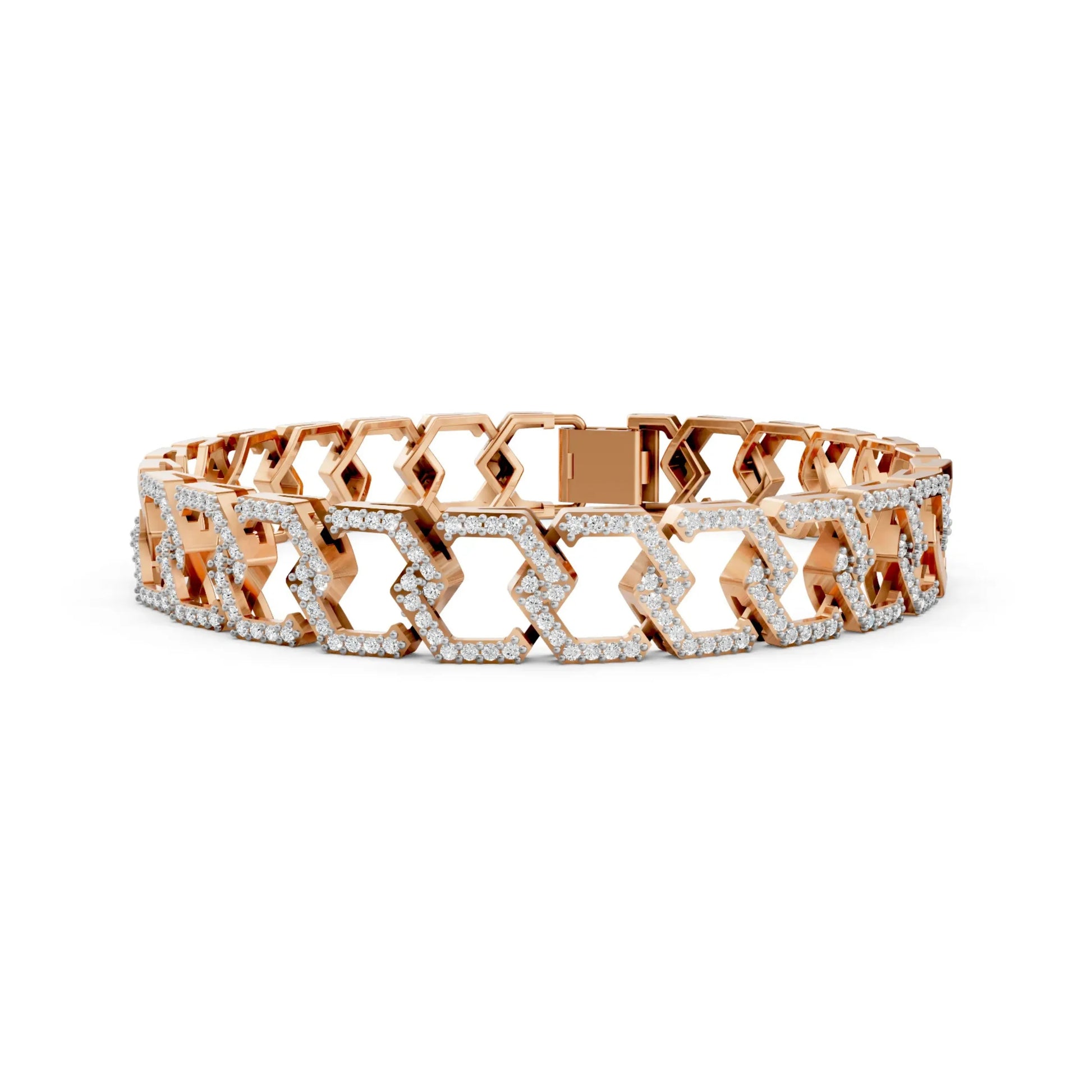 Geometric Link Diamond Bracelet Rose Gold