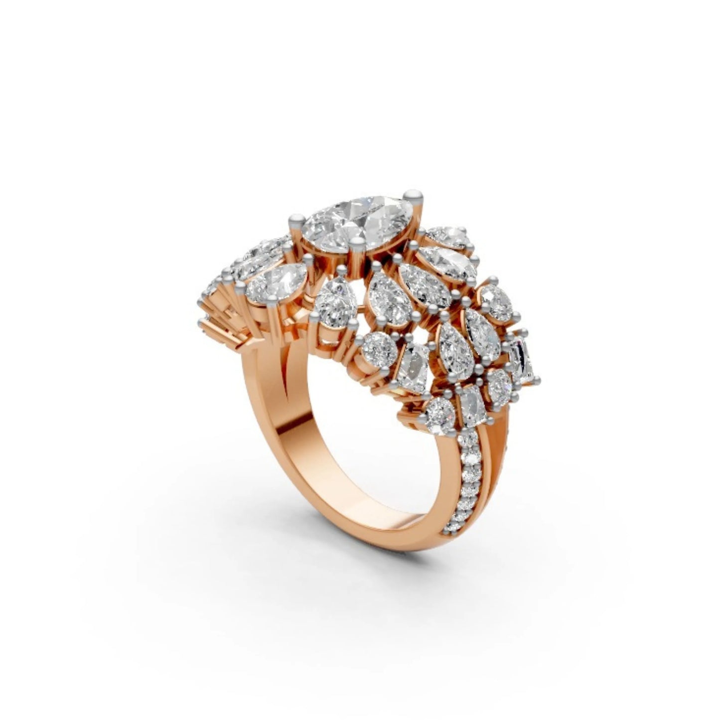 Couture Tiered Diamond Cluster Ring Rose Gold
