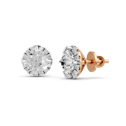 Halo Round Diamond Stud Earrings Rose Gold